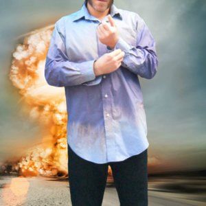 Upcycled Asymmetrical Color Block OOAK Cotton Indigo on Blue 46" m/l